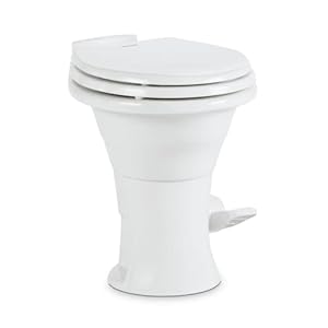 Dometic 310 Standard Toilet White Oblong Shape Lightweight and Efficient with Pressure Enhanced PowerFlush and Slow Close Seat Cover Perfect for Modern RVs