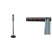 Umbra Flapper Coat Rack, Clothing Hanger & 5 Flip Wall Mounted Floating Rack – Modern, Sleek, Space-Saving Hanger with Retractable Hooks to Hang Coats, Scarves, Purses and More, Black/Walnut