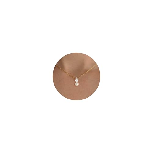 BSGRL 女性用パールネックレス - 14Kゴールドメッキ/ホワイトゴールドメッキ 上品なパールネックレス 女性用, 16 inches, 真鍮, 宝石なしの商品画像（Amazon）