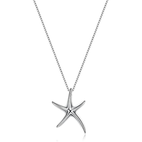 FANZE Starfish Necklace 925 Sterling Silver Polished Lucky Sea Star Pendant Necklace Gift for Women Friends Beach Jewelry Gift for Chrismas/Valentine'Day/Mother's Day Cover