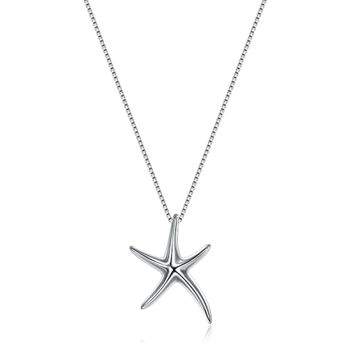 FANZE 925 Sterling Silver Starfish Lucky Sea Star Pendant Necklacse for Women Beach Jewelry Gift for Chrismas Thanksgiving Wedding Valentines Mother's Day