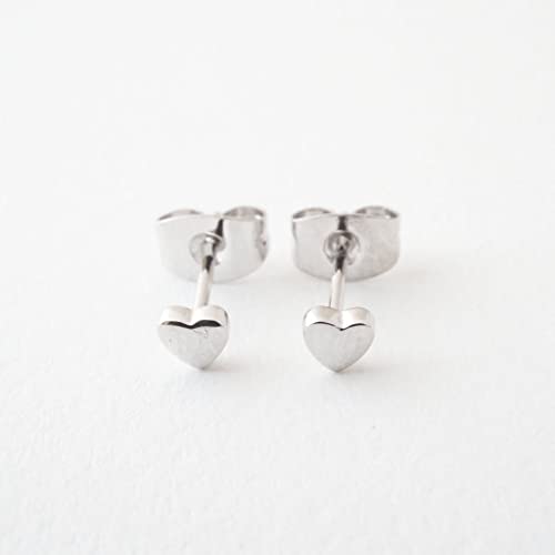 Honeycat Tiny Heart Stud Earrings In Rhodium Plate | Minimalist, Delicate Jewelry (Silver) #TOP4