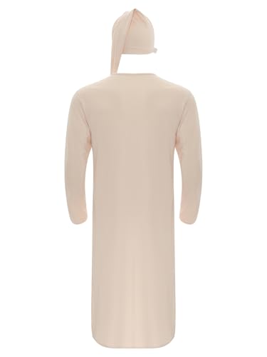 Hedmy Men's Soft Loose Sleepwear Nightshirt Long Sleeve Nightgown Robe Pajama Set with Sleeping Cap4