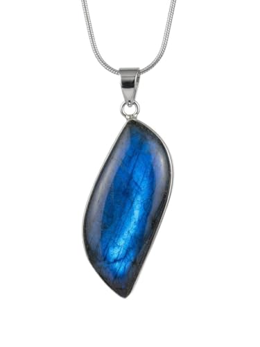 Handmade Natural Labradorite Pendant Necklace Freeform Labradorite Crystal Gemstone Jewelry Large Statement Stone Necklace with Bezel Setting for Women Unique Birthstone Gift (Medium 1.7-2 Inch)