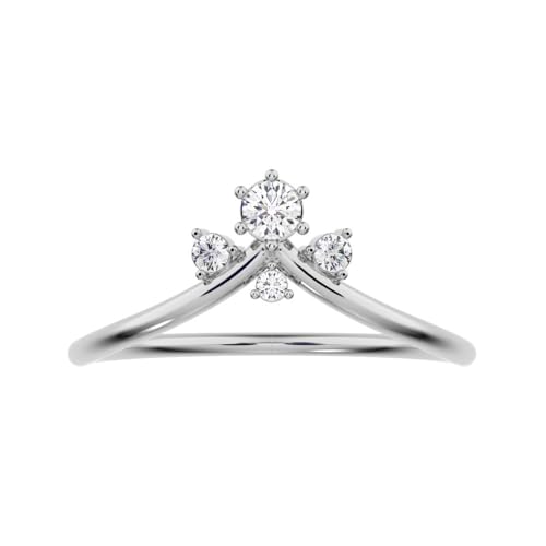 Clara Pucci 0.1 Ct Round Cut Diamond Dainty Minimalist Curved Crown Chevron Tiara Stackable Solid 14K White Gold Everyday Wedding Band