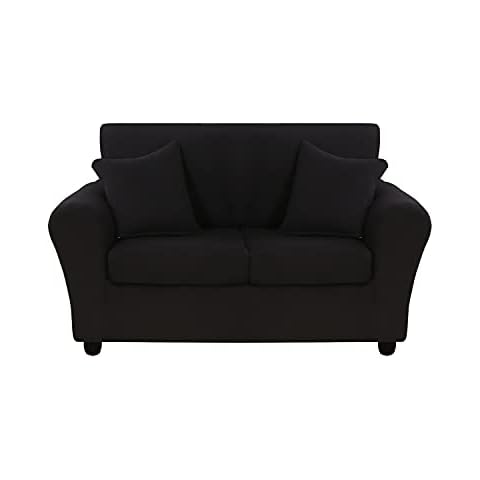 SHENGYIJING Sofa Cover Stretch Separate Cushion Couch Cover, 2 Seater Sofa Slipcover with 2 Separate Cushion Covers for Living Room, Sofa Protector for Living Room (Black,2 Seater(143-182cm)) Cover