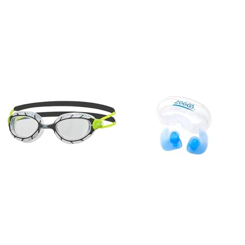 Zoggs Predator, Gafas De Natación Unisex Adulto, Negro/lima/transparente & Aqua Plugz, tapones para los oídos para nadar, tapones para los oídos de silicona reutilizable