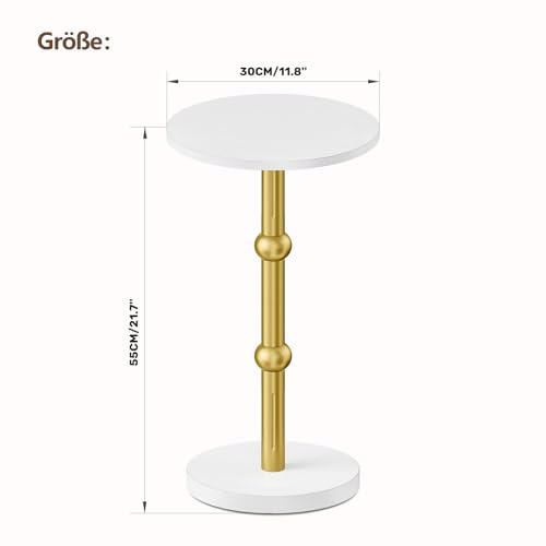 Yuede Runder Beistelltisch, Kleiner rund Cocktailtisch, Couchtisch klein rund, Nachttisch für kleine Räume, Sofatisch für Wohnzimmer, Schlafzimmer, Einfache Montage (Weiß) – Bild 4