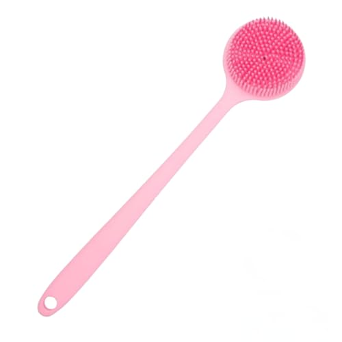 Image of Silicone Bath Brush with Long Handle - Soft Bristles Back Scrubber for Shower | Body Massage - Exfoliating Dirt Removal Brush for Men | Women (Pink)