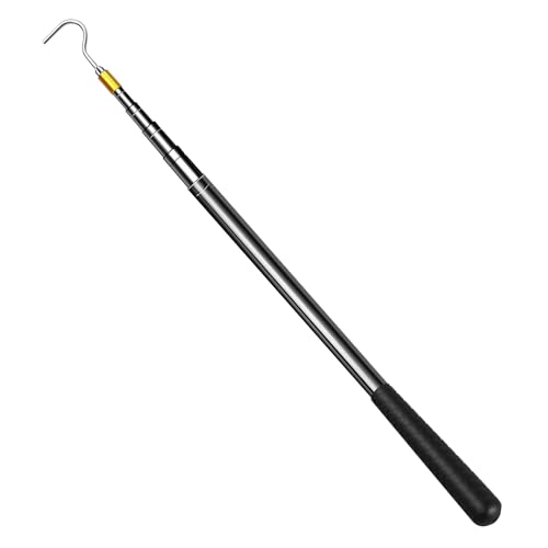 Tulov 42cm-150cm Teleskopstange mit Haken, Teleskopstange mit Haken für Sonnensegel Keder, Dachfenster Stange zum Öffnen, Edelstahl Reptilienfänger Ausziehbarer Schlangenhaken