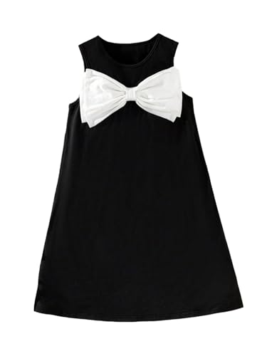 Floerns Girl's Bow Crew Neck Sleeveless Church Dress A Line Elegant Short Tank Dresses