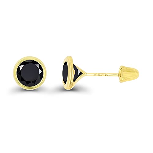Solid 14K Gold Hypoallergenic 6mm Round Solitaire Birthstone Bezel Screw Back Stud Earrings
