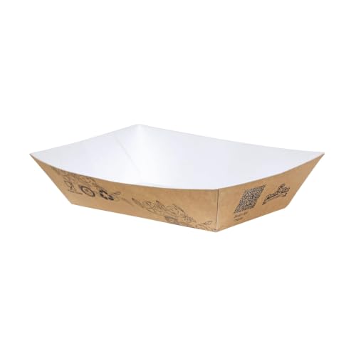Image of Pack2Eat Large Paper Food Boat Trays | Eco-Friendly Disposable Serving Trays for Snacks | White Kraft Paper Boats for Parties, Events & Takeaway (Pack of 50)