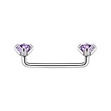 Luxe Modz 14G Surgical Steel Staple Surface Barbell 3mm Purple CZ Staple Piercing Barbell 18mm - 3/4' Internally Threaded Surface Tragus Jewelry