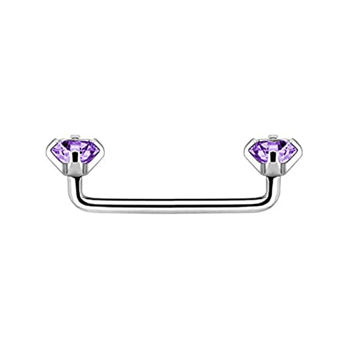 Luxe Modz 14G Surgical Steel Staple Surface Barbell 3mm Purple CZ Staple Piercing Barbell 18mm - 3/4