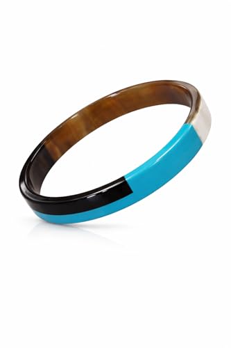 Marycrafts Bracelet Jonc en Corne Naturelle Fait Main – Demi Laque Colorée – Bijou Artisanal Unique – Hauteur 1 cm – Élégant & Facile à Assortir