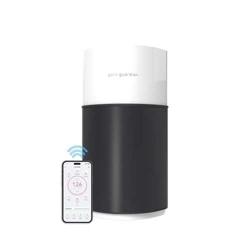 GermGuardian AirSafe+ XL Smart Air Purifier for Home 360° True HEPA Filter, UV-C, WiFi/App Enabled, Air Quality Monitor, Large Rooms Up to 1680 Sq Ft, For Smoke, Dust, Pet Dander, Black/White, AC3250