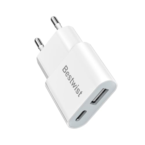 Bestwist Chargeur USB 5 W – Adaptateur Ultra-Compact (5 V/1 A) Double Port (USB-C + USB-A) – Compatible iPhone, liseuses, brosses à Dents électriques,...