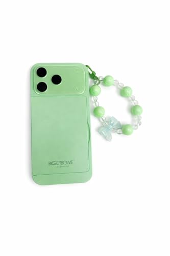 Image of 2 in 1 Faux Phone Case Makeup Palette with Mirror & Applicator | Pastel Portable Eyeshadow Kit | Compact Travel Makeup Box with Beaded Strap (Green)
