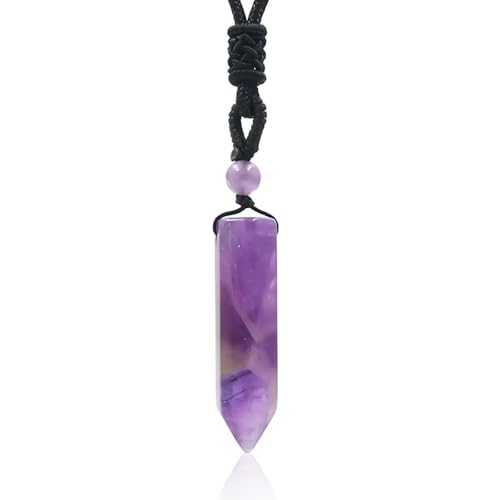 Pierre Precieuse Pendentif Collier Serrage Homme Collier Pendentif D'améthyste Hexagonale Collier de Cristal de Guérison Cristaux Naturels Collier Pendentif...