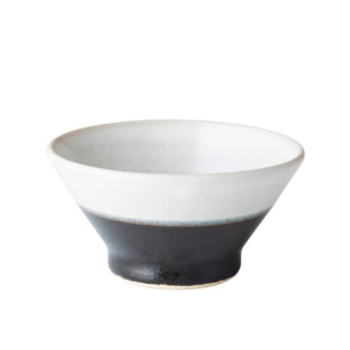 2tone飯碗 330ml|道祖土和田窯・上質な益子焼の手仕事(日本製)黒白/白黒 (糠黒 Nuka/Kuro)_電子レンジ対応/食洗機対応_シンプル_ホワイト/ブラック