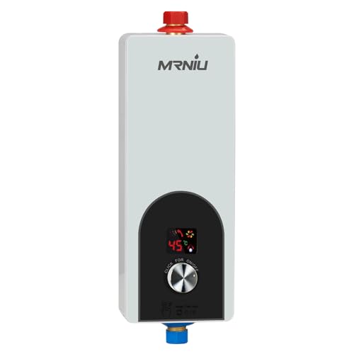 MRNIU 3500W Mini Electric Tankless Water Heater, 220V Instant Hot Water System with LCD Display, Plug-in Installation, Under Sink Unit for Bathroom & Kitchen