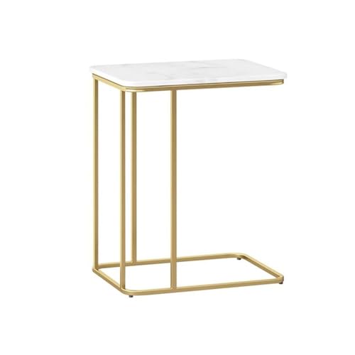 JFUTD Mesa Auxiliar De Café En Forma De C, con Acabado De Mármol, Mesa Auxiliar Snack/Mesa Auxiliar De Metal, Laptop Notebook Desk For Sala De Estar/Dormitorio/Robusto, Curvado, Cuadrado(Golden)