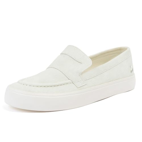 Nautica Women’s Slip-On Penny Loafer Sneakers – Casual Comfort Walking Shoes with Cushioned Insole and White Sole-Higan-Bone-Size 6.5