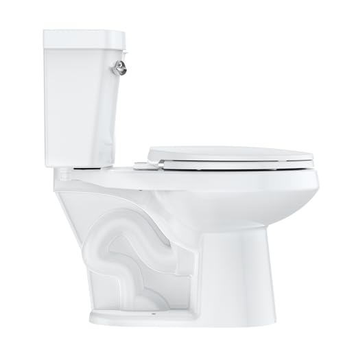 Senfot Two Piece Toilet Elongated ADA 17.5" Height, Side Press Flush Split Toilet with Under-Locking Lid, Toilets for Bathrooms Comfort, Powerful Flushing American Standard Toilet, White - Image 3