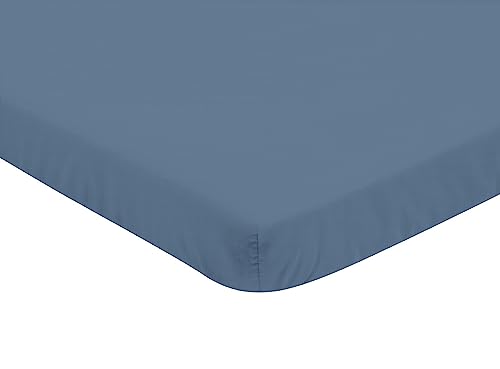 Image of Sweet Jojo Designs Slate Blue Boy Fitted Mini Crib Sheet for Baby Nursery Infant Newborn Bed Room Portable Pack n Play Mattress Solid Steel for Sports Theme Watercolor Vintage Sport Themed Collection