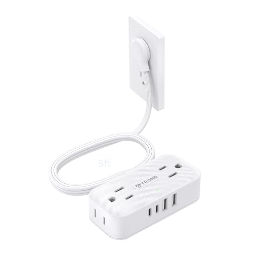 TROND Surge Protector Power Bar with 4 USB Ports(2 USB C), 5FT Slim Flat Plug Extension Cord Indoor, 4 Widely Spaced Outlets, 900J, Wall Mount, Small Power Strip for Office Dorm Ho image 7