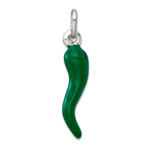 Collier argent 925 avec pendentif corne italienne émaillée verte