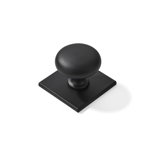 khtumeware 2 Pack 1-1/2 Inch Matte Black Cabinet Knobs with Vintage Backplate - for Drawers Cabinets & Bi-Fold Doors
