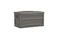 Suncast Outdoor Storage Box - 73 Gallon Stoney Resin Deck Box with Wheels, Handles, and Seat, Heavy-Duty Indoor/Outdoor Storage Bench Waterproof for Patio Cushions, Shoes, Pool & Garden Gear