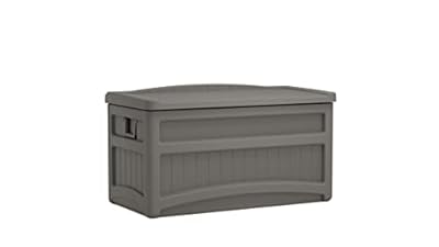 Suncast Outdoor Storage Box - 73 Gallon Stoney Resin Deck Box with Wheels, Handles, and Seat, Heavy-Duty Indoor/Outdoor Storage Bench Waterproof for Patio Cushions, Shoes, Pool & Garden Gear