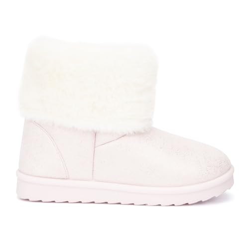 Olivia Miller Kid's Girl Fashion Shoes, Sparkling Stardust Shimmer Faux Suede w Fur Rubber Sole Slip On Round Toe Winter Snow Casual Classic Pull On Slipper Bootie Ankle Boots2