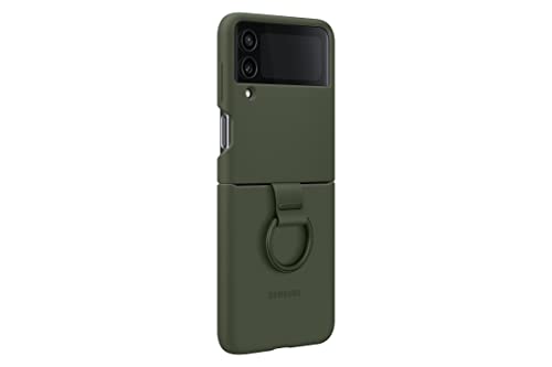 Image of SAMSUNG Galaxy Z Flip 4 Silicone Cover with Ring, Protective Phone Case with Finger Loop, Matte Finish, Bold Style, Handheld Design, US Version, Green