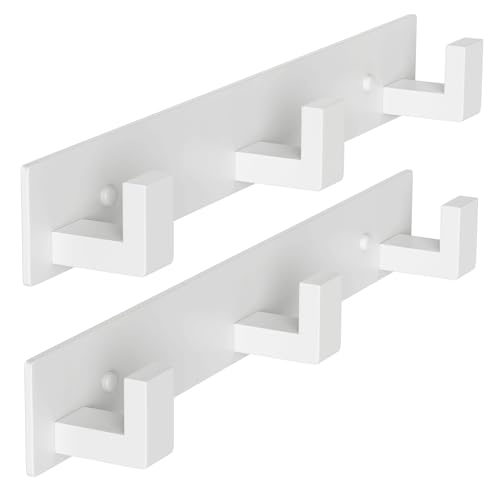 Image of PMMASTO Stainless Steel Coat Rack Wall Mounted, Heavy Duty Metal Hook Rail for Hanging Coats Hats Towels Robes Bags, Modern Wall Hooks Organizer (White, 3 inchL Hooks, 2 Pack)