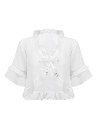JanJean Kids Girls Mid-Sleeve Ruffle Hem Shawl Lace-up Cardigan Open Front Cropped Bolero Casual Beach Cover Up Tops