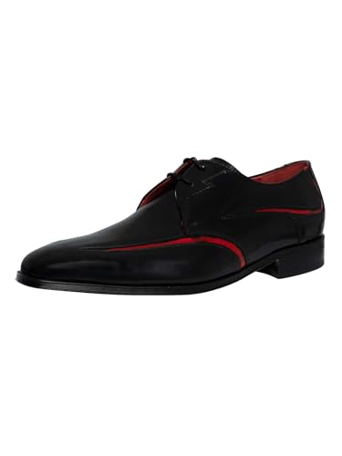 Men's Derby Leather Shoes, Black/Red