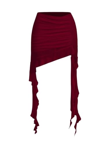 Womens Summer Casual Plain Low Waist Solid Color Slim Fit Asymmetrical Pleated Skirt