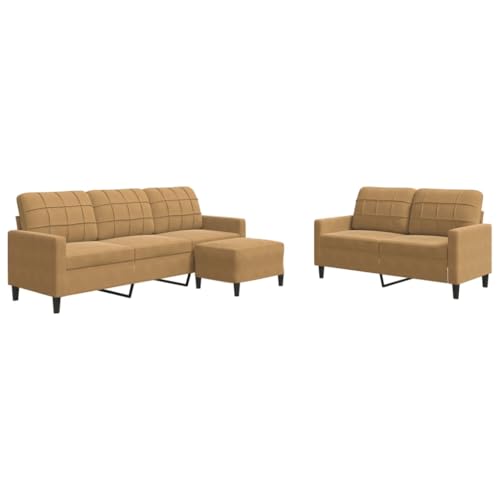 Gecheer 3-TLG. Sofagarnitur Sessel Couch Sofa Wohnzimmersofa Couchgarnitur Designsofa Sitzmöbel Polstermöbel mit Kissen Braun Samt 3278408 – Bild 3