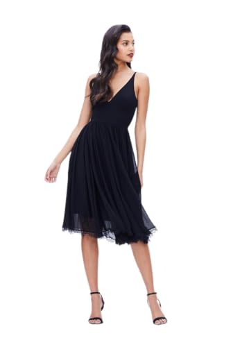 Dress the Population Womens Alicia Plunging Mix Media Sleeveless Fit