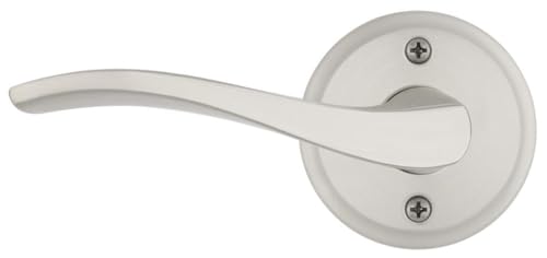 Image of Kwikset Sedona Dummy Door Handle, Single Sided Lever for Closets, French Double Doors, and Pantry, Satin Brass Non-Turning Left Handed Interior Push /Pull Lever, with Microban Protection