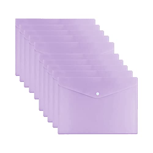 10 Pcs A5 Pastel Purple Colour Plastic Wallets Folder Documents Files Holder with Press Stud Button Polypropylene Document Folder Clear Wallet Envelope