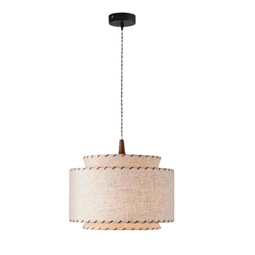 Suspension en lin beige double tambour 40 cm au design raffiné