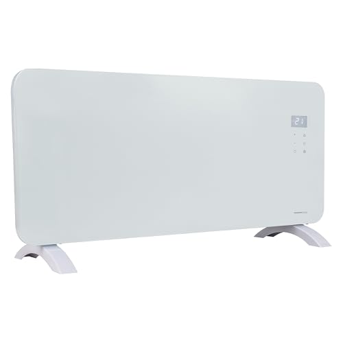 Masterplug SmartEnergy Monitoring Glass Panel Heater with Two Power Modes, Adjustable Thermostat, LED Display and Power Indicator, Auraline, White, 2000W, FANGP200WUK