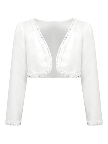 Kids Girls Pearls Sequins Open Front Cardigan Bolero Shrug Long Sleeve Wedding Flower Girls Dress Cover Up