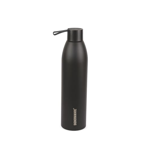 Image of SignoraWare Laguna Vacuum ISI Certified Stainless Steel Bottle,(500ml, Black), Airtight & Leakproof, Retain Freshness For Hours, Ergonomic Design, Ideal for School, Office, Gym Or Outdoors