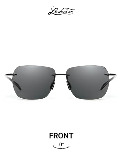 LADEESSE Sunglasses Men - Rimless Square Polarized Sunglasses - Lightweight TR90 Frame Sun Glasses with UV Protection2